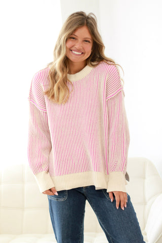 You Belong to Me Textured Sweater in Candy Pink