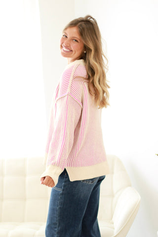 You Belong to Me Textured Sweater in Candy Pink