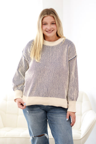 You Belong to Me Textured Sweater in Lt Navy