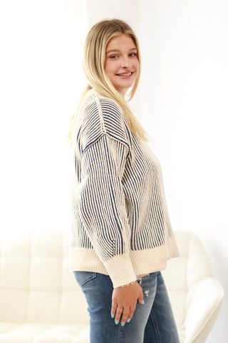 You Belong to Me Textured Sweater in Lt Navy