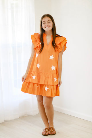 Go Big Orange Sequins Star Dress