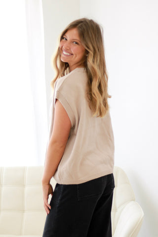 Warm Feelings Short Sleeve Sweater in Light Mocha