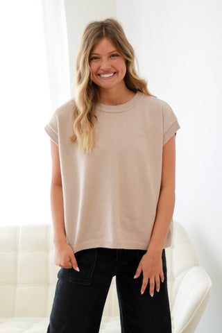 Warm Feelings Short Sleeve Sweater in Light Mocha