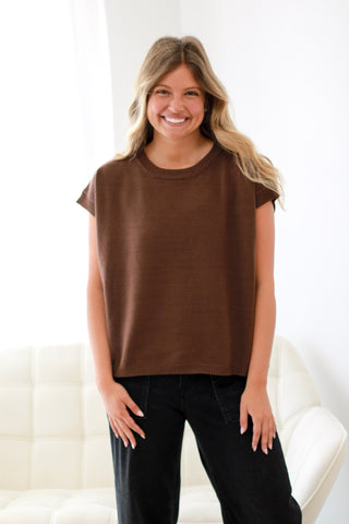 Warm Feelings Short Sleeve Sweater in Brown