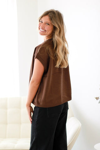 Warm Feelings Short Sleeve Sweater in Brown