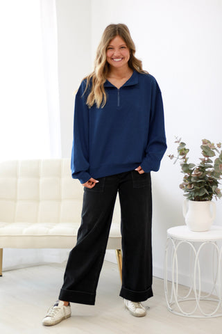 Pull It Off Scuba Pullover in Lt Navy