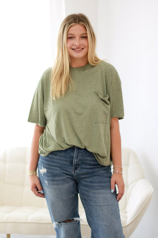 Hot Off The Press Basic Tee in Ash Olive