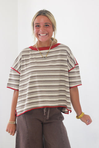 Focus on Me Striped Top in Cocoa