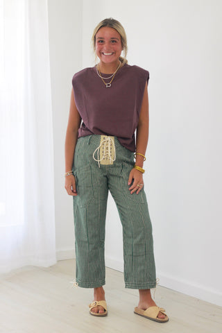 The Most of Me Striped Pants in Forest Green