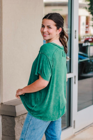 Been Thinking Ribbed Top in Dark Green