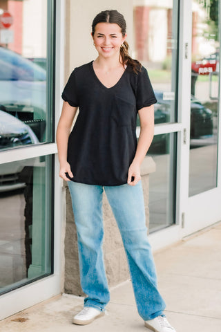 On My Own Now Ribbed Top in Black