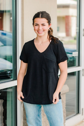 On My Own Now Ribbed Top in Black