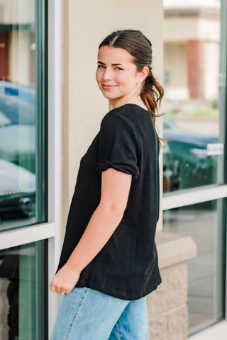 On My Own Now Ribbed Top in Black