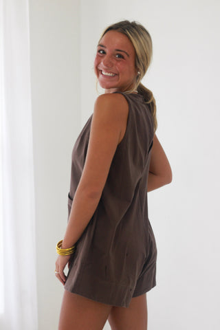 Country Dance Romper in Brown