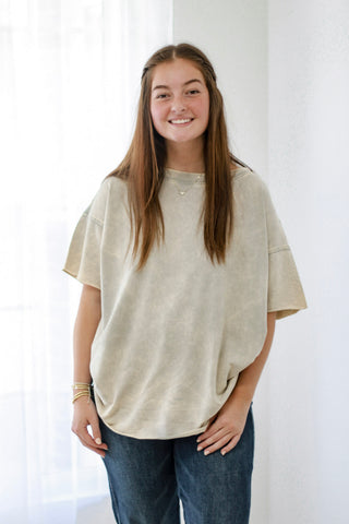 On the Edge of Fall Washed Top in Sleet