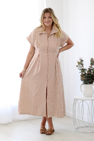 Lady-Like Pin Stripe Midi Dress