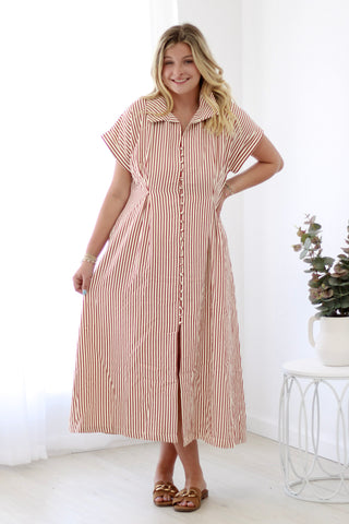 Lady-Like Pin Stripe Midi Dress