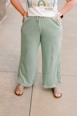 Say No More Wide Leg Pants in Sage