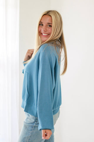 Run Around Town Pullover in Grey Blue