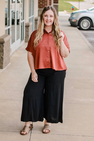 Leave With Me Button Up Top in Coco