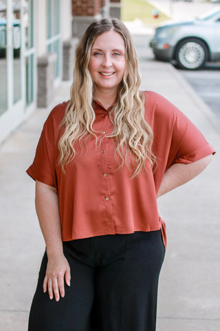 Leave With Me Button Up Top in Coco