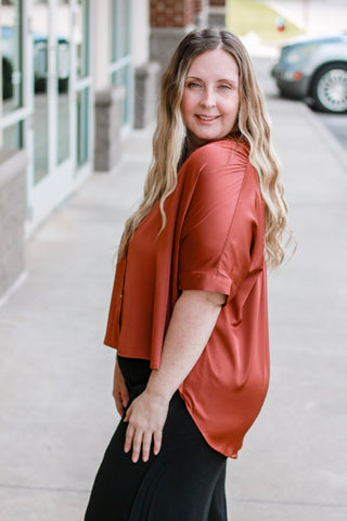 Leave With Me Button Up Top in Coco