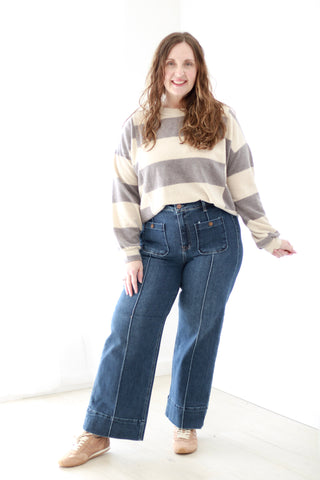 Somebody Save Me Striped Top in Charcoal