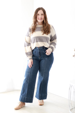 Somebody Save Me Striped Top in Charcoal