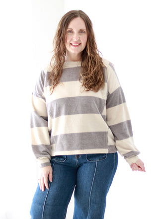 Somebody Save Me Striped Top in Charcoal
