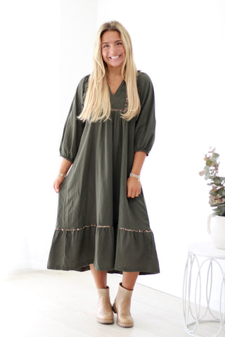 Fall for This Midi Dress in Deep Olive