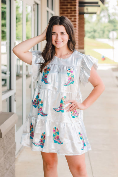 slim fit dress slacks She's Gone Country Dress with Sequins Boots – Allure Clothing Boutique