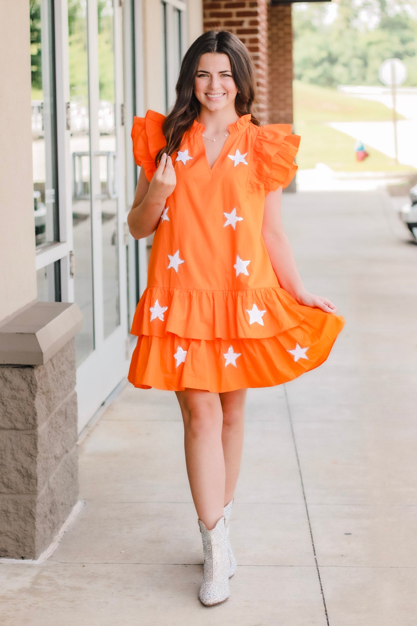 Go Big Orange Sequins Star Dress