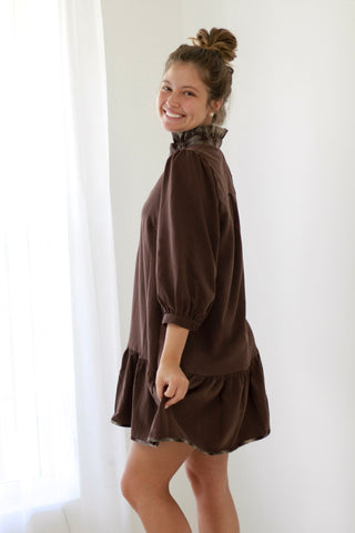 Chocolate Delight Plaid Trim Dress