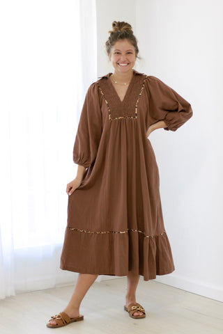 Fall for This Midi Dress in Brown