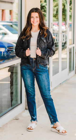 Around Town Cord Shacket in Black