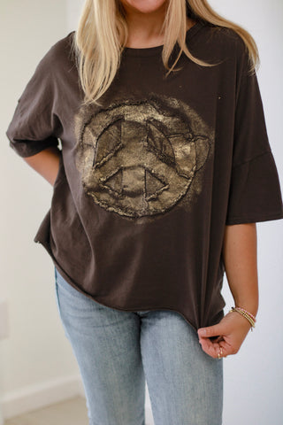 Peace Out Rock Star Top in Chocolate Brown