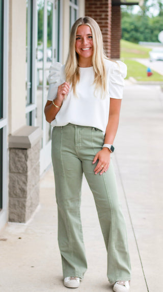 Off to Fall Judy Blue Front Seam Straight Leg Jeans in Olive