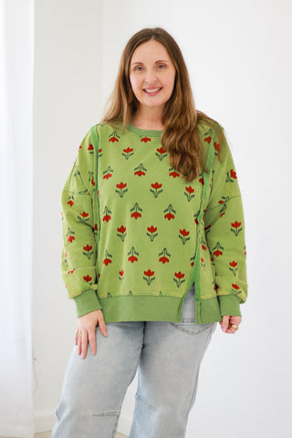 Let Love Grow Floral Pullover in Apple Green