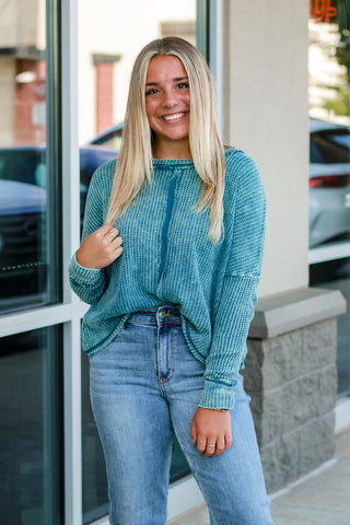 Couldn't Have Loved You More Mineral Wash Top in Teal