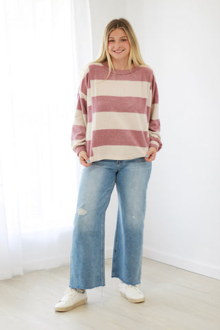 Somebody Save Me Striped Top in Burgundy