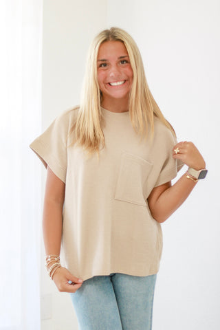 Anything But Basic Pocket Tee in Taupe