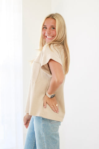 Anything But Basic Pocket Tee in Taupe
