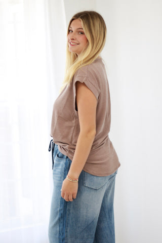 Sounds Like Fun Ribbed Tee in Walnut