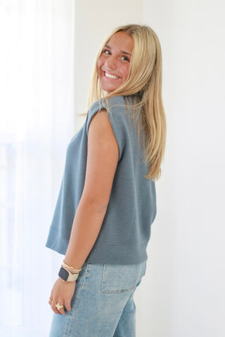 Talking to You Muscle Tee in Denim
