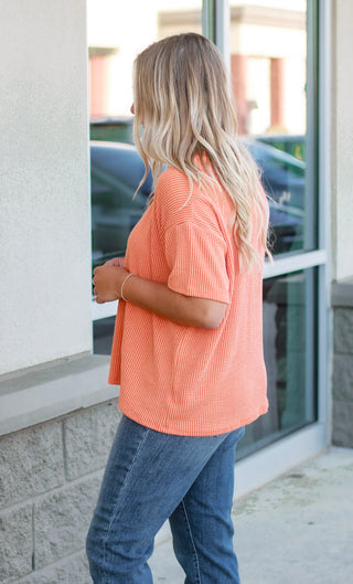 Happy to be Wearing Orange Ribbed Top