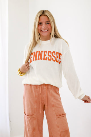 Tennessee Time Ribbed Pullover in White