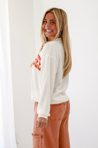 Tennessee Time Ribbed Pullover in White