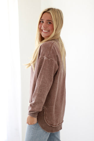 This is the One Comfy Pullover in Espresso