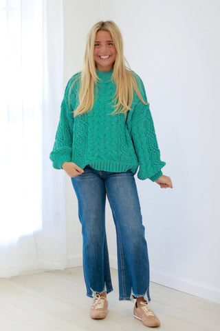 Dreaming of Fall Sweater in Aqua Teal