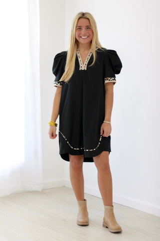 Wild about Fall Leopard Trim Dress